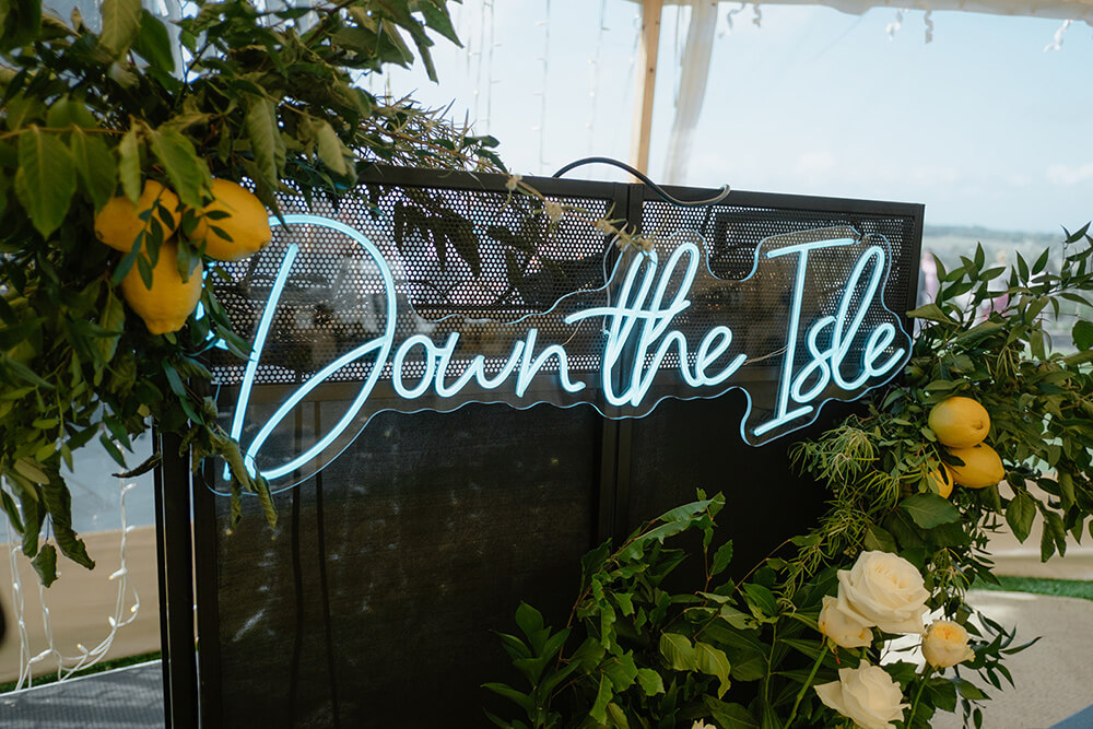 Floral styling detail from Alice and Frankie's outdoor ceremony