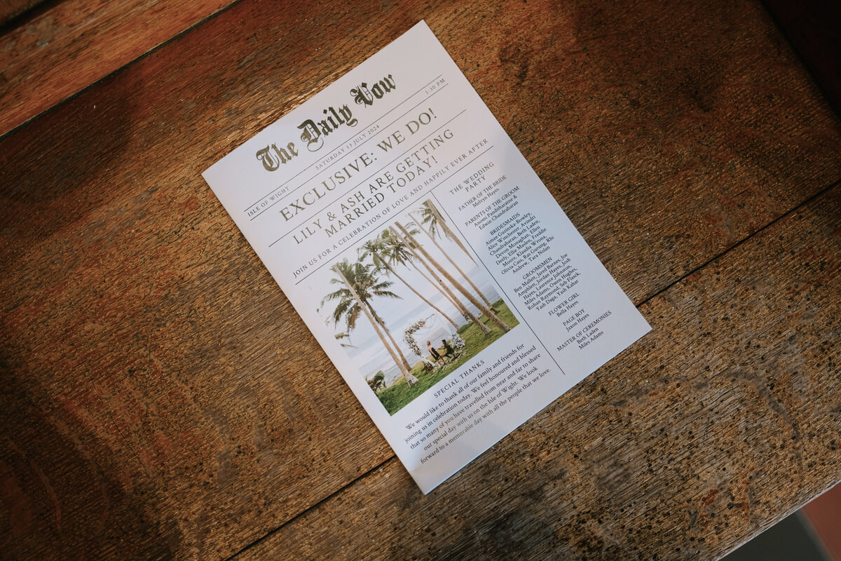 The Daily Vow newspaper wedding programme