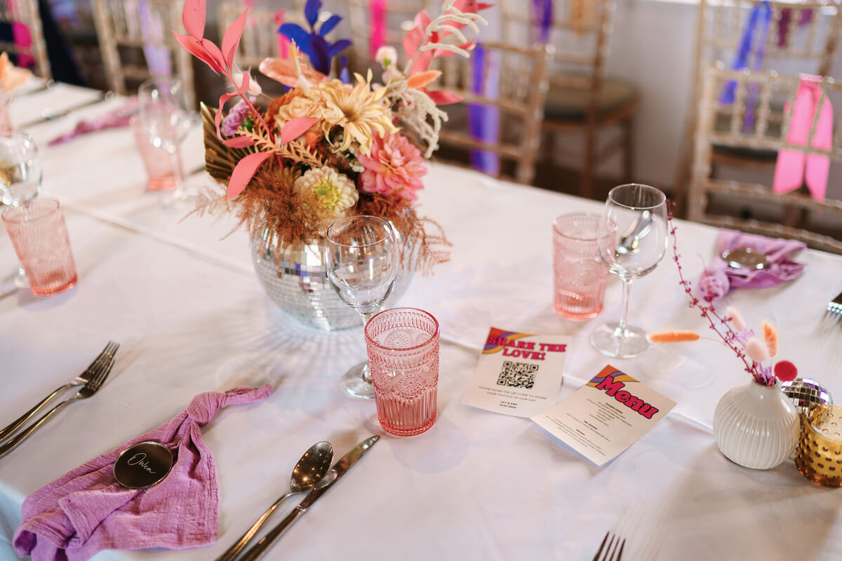 Reception table styling detail in blush and pink